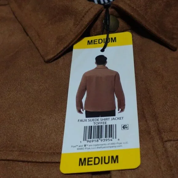 FRYE Faux Suede Shirt Jacket Men's Medium Brown Snap Flap Pockets Long Sleeve - Picture 6 of 8
